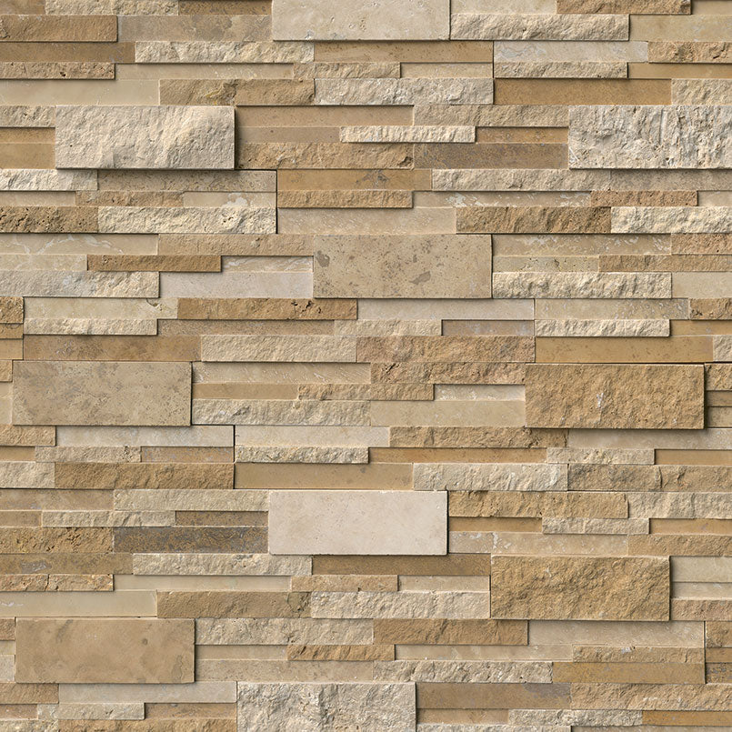 Rockmount Travertine Stacked Stone Panel 6X24 Casa Blend Multi Finish