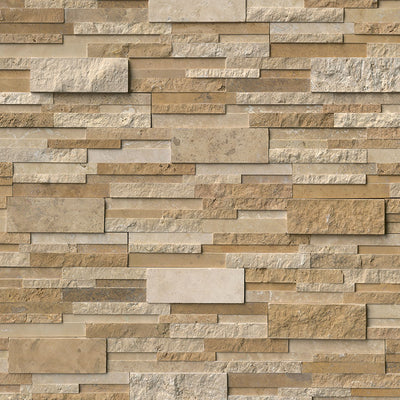 Rockmount Travertine Stacked Stone Panel 6X24 Casa Blend Multi Finish