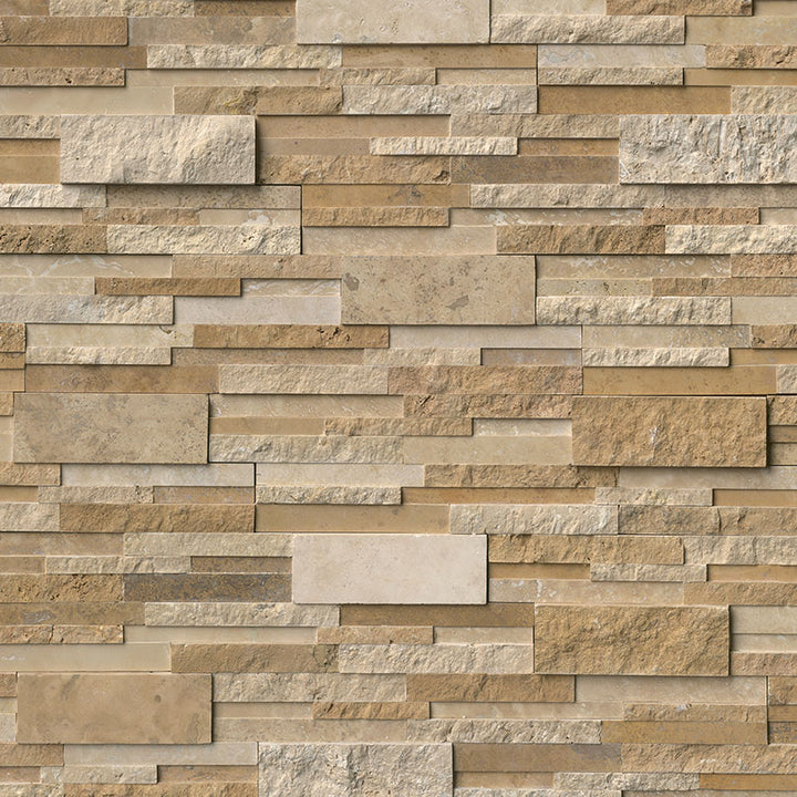 Rockmount Travertine Stacked Stone Panel 6X24 Casa Blend Multi