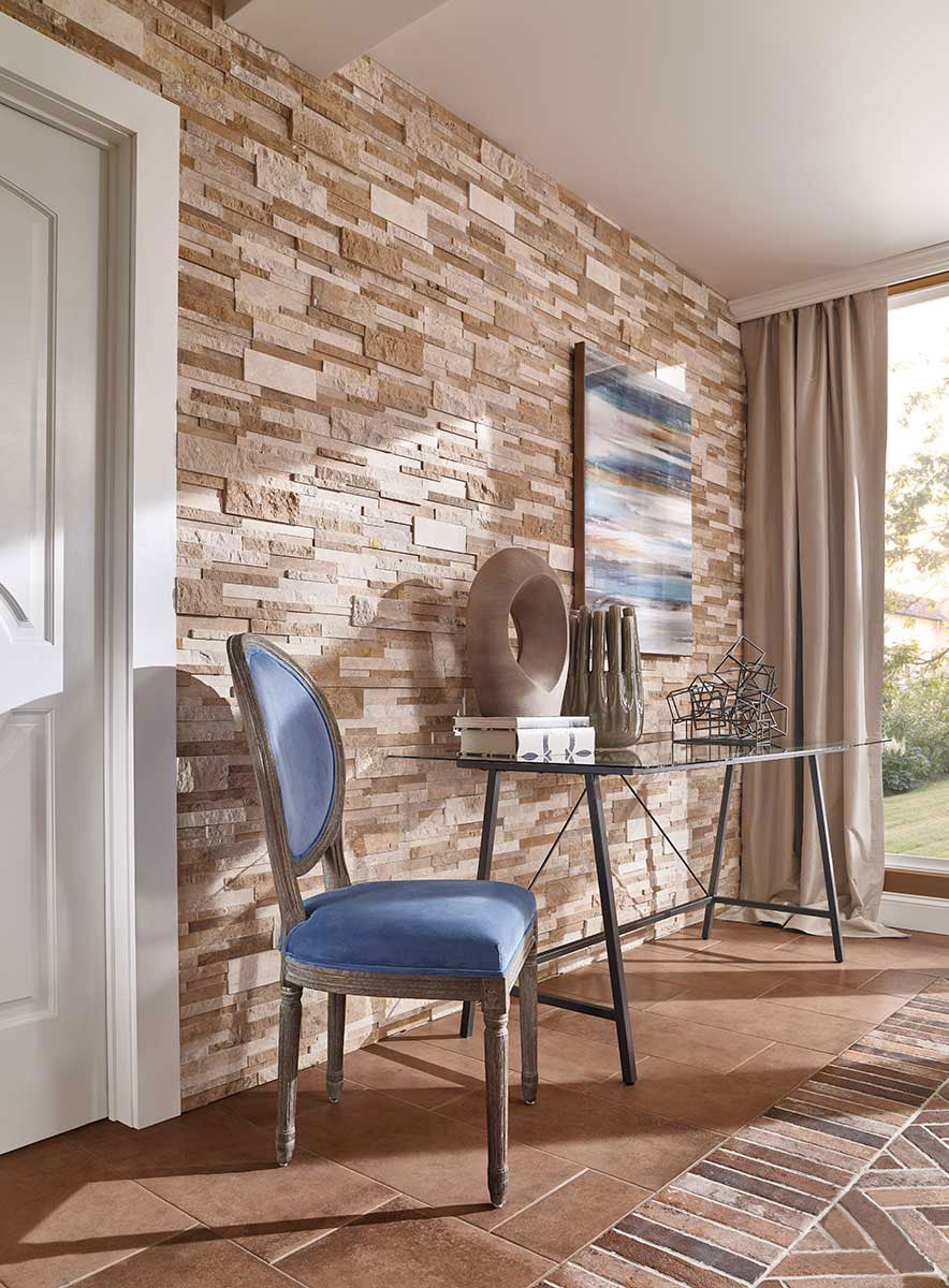 Rockmount Travertine Stacked Stone Panel 6X24 Casa Blend Multi Finish