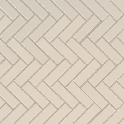 Domino Herringbone Porcelain Mosaic 1X3 Almond Glossy