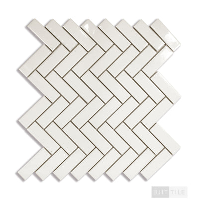 Domino Herringbone Porcelain Mosaic 1X3 Almond Glossy