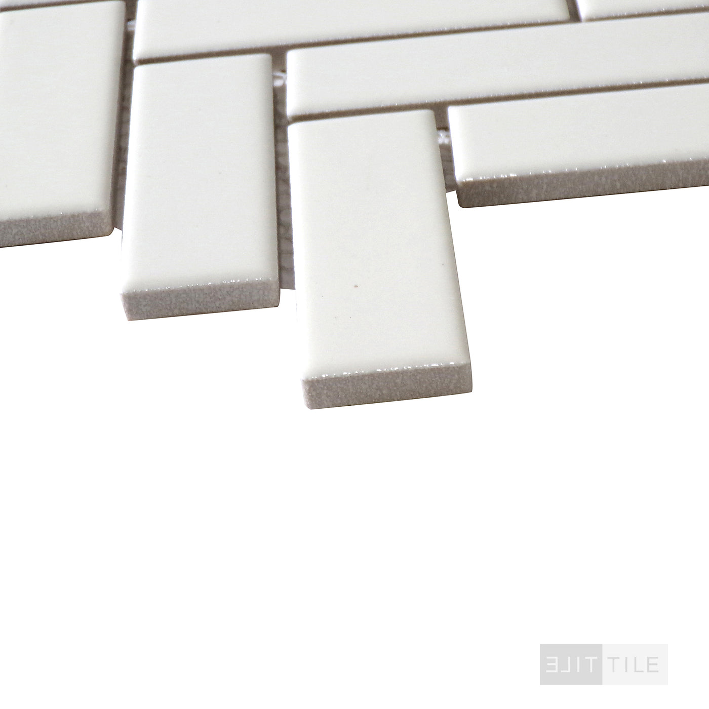 Domino Herringbone Porcelain Mosaic 1X3 Almond Glossy