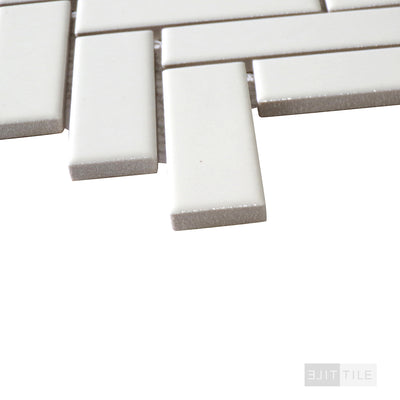 Domino Herringbone Porcelain Mosaic 1X3 Almond Glossy