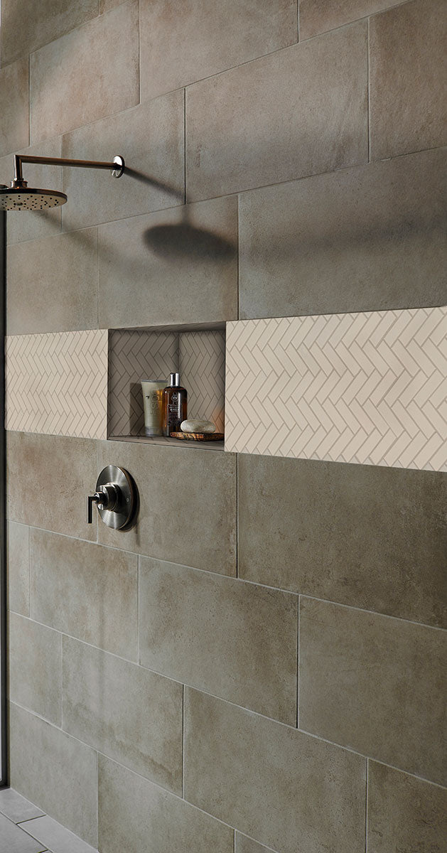 Domino Herringbone Porcelain Mosaic 1X3 Almond Glossy