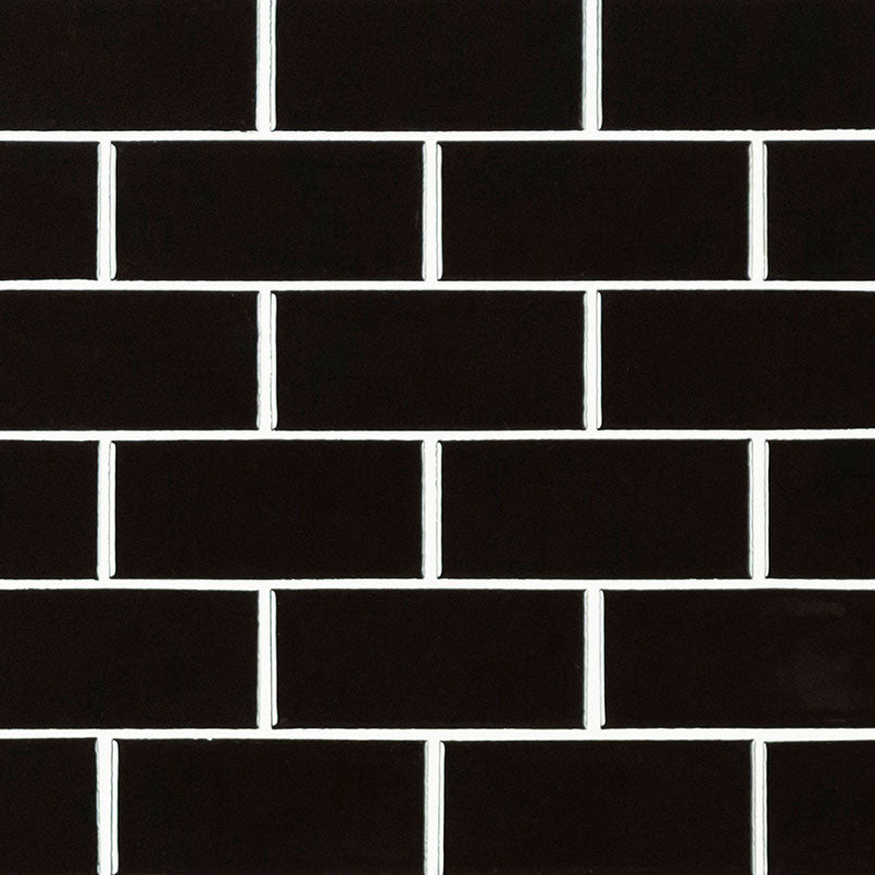 Domino 2X4 Porcelain Mosaic 12X12 Black Glossy