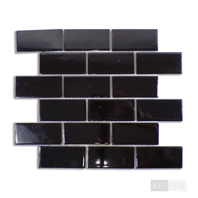 Domino 2X4 Porcelain Mosaic 12X12 Black Glossy