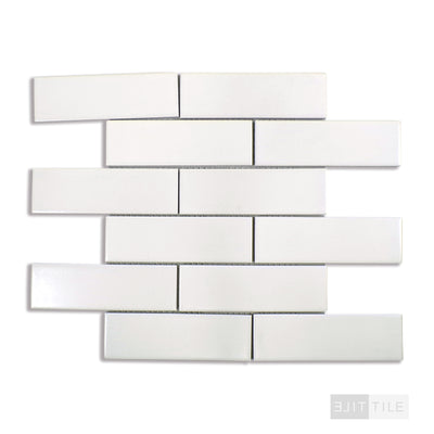 Domino 2X4 Porcelain Mosaic 12X12 White Glossy