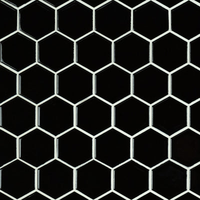 Domino 2" Hexagon Porcelain Mosaic 12X12 Black Glossy