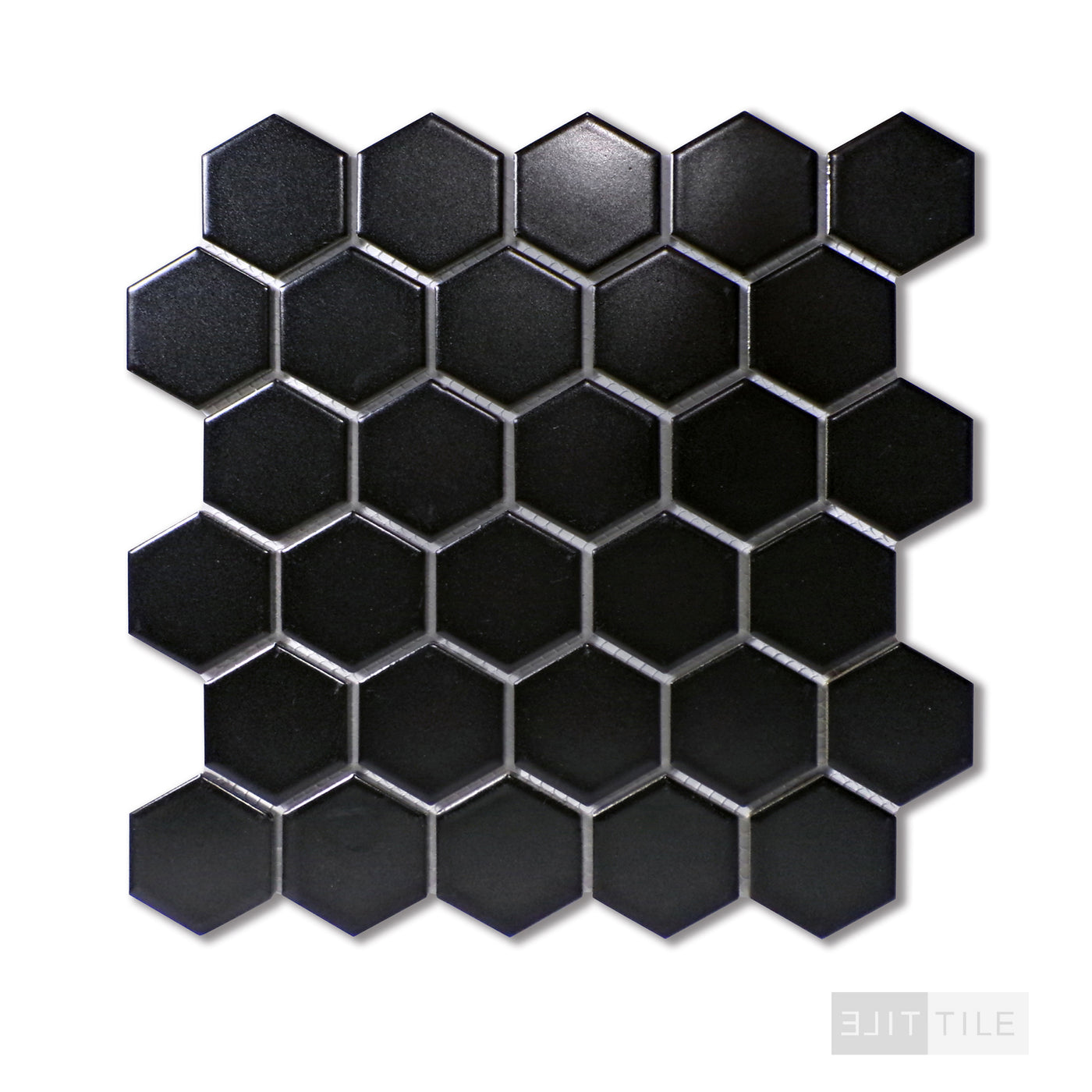 Domino 2" Hexagon Porcelain Mosaic 12X12 Black Glossy