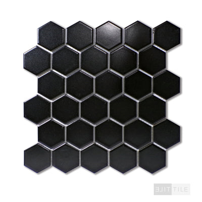 Domino 2" Hexagon Porcelain Mosaic 12X12 Black Glossy