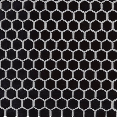 Domino 1" Hexagon Porcelain Mosaic 12X12 Black Glossy