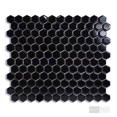 Domino 1" Hexagon Porcelain Mosaic 12X12 Black Glossy