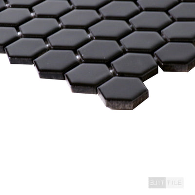 Domino 1" Hexagon Porcelain Mosaic 12X12 Black Glossy