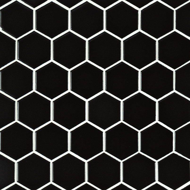 Domino 2" Hexagon Porcelain Mosaic 12X12 Black Matte