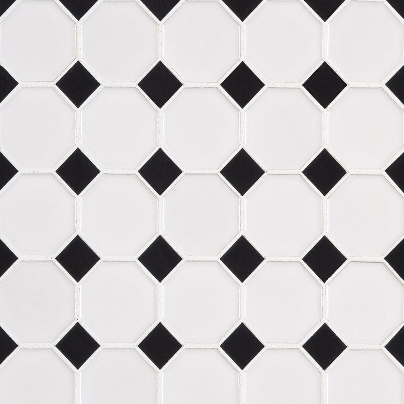 Domino Octagon Porcelain Mosaic 12X12 Black & White Glossy