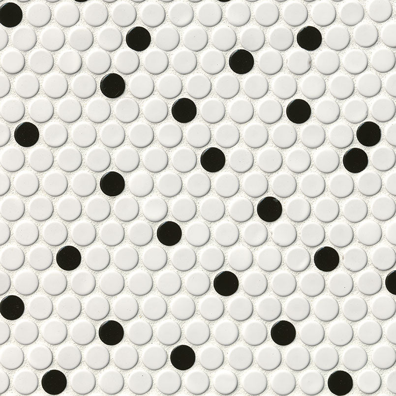 Domino Penny Round Porcelain Mosaic 12X12 Black & White Glossy