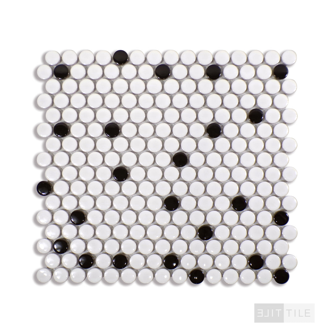 ニチユー　ドミノ Domino Penny Round Porcelain Mosaic 12X12 Black & White