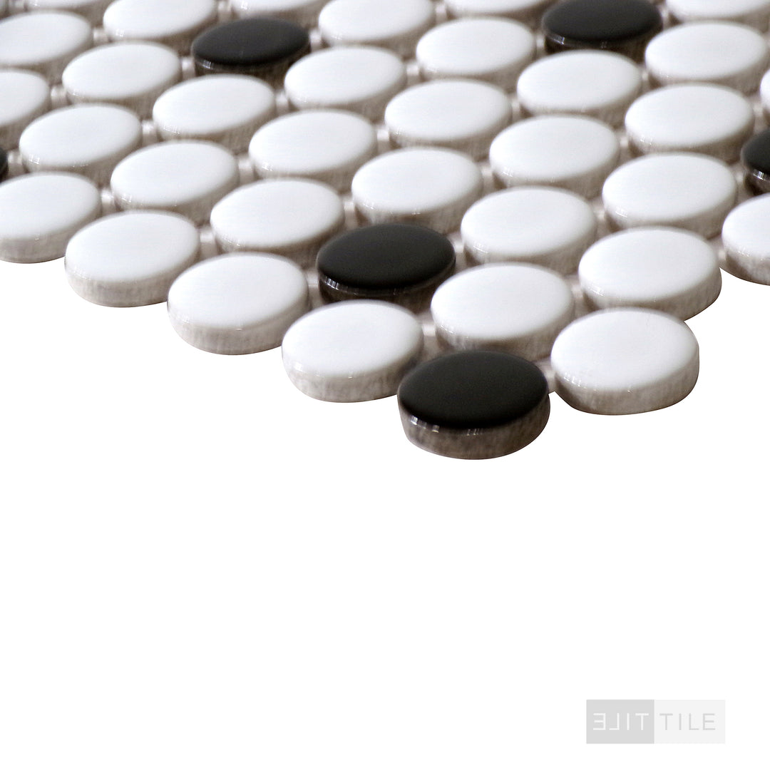 Domino Penny Round Porcelain Mosaic 12X12 Black & White