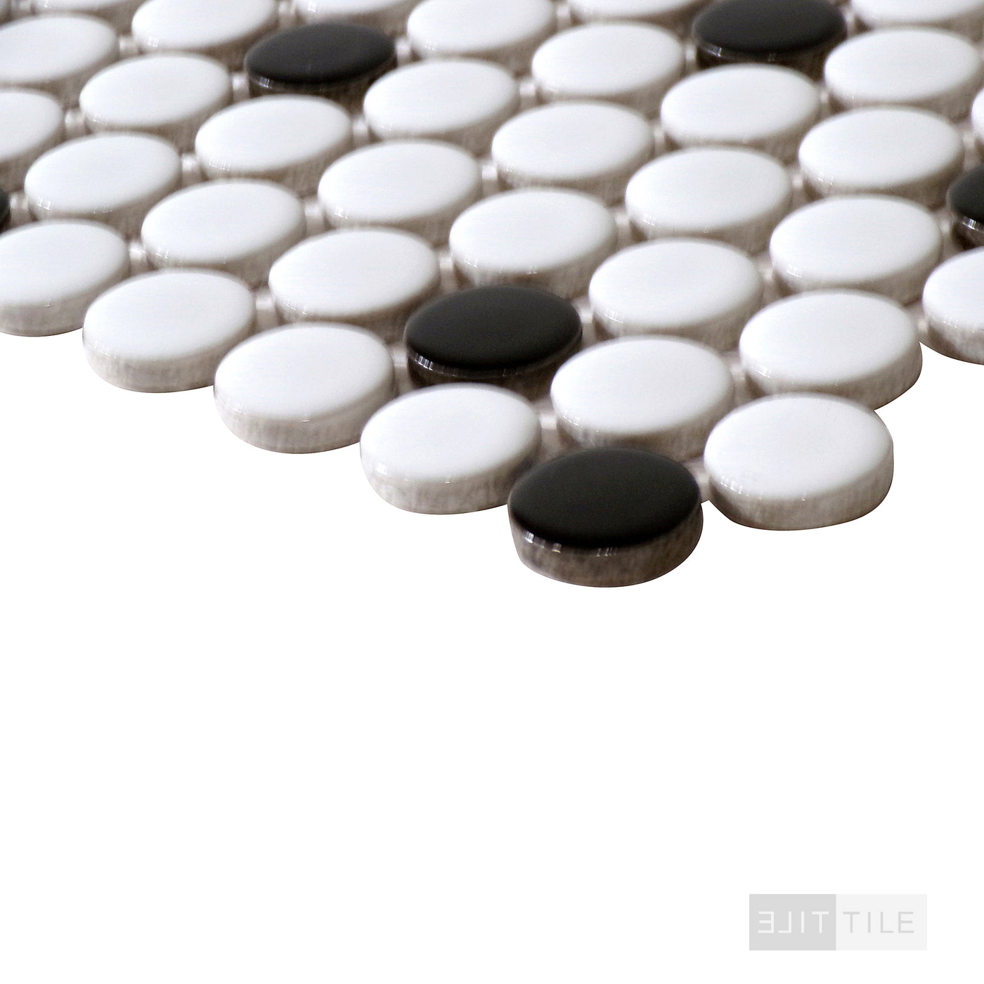 Domino Penny Round Porcelain Mosaic 12X12 Black & White Glossy