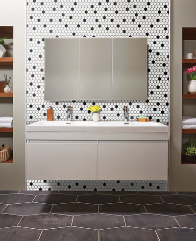 Domino 1" Hexagon Porcelain Mosaic 12X12 Black & White Matte