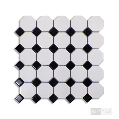 Domino Octagon Porcelain Mosaic 12X12 Black & White Matte