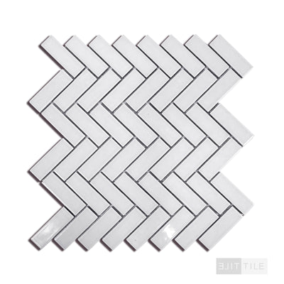 Domino Herringbone Porcelain Mosaic Misc. Gray Glossy