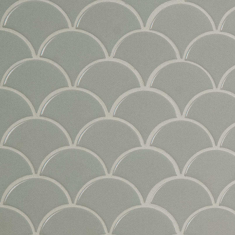 Domino Scallop Porcelain Mosaic Misc. Gray Glossy