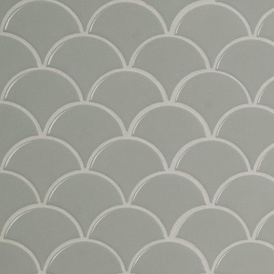 Domino Scallop Porcelain Mosaic Misc. Gray Glossy