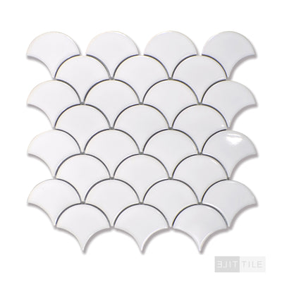 Domino Scallop Porcelain Mosaic Misc. Gray Glossy