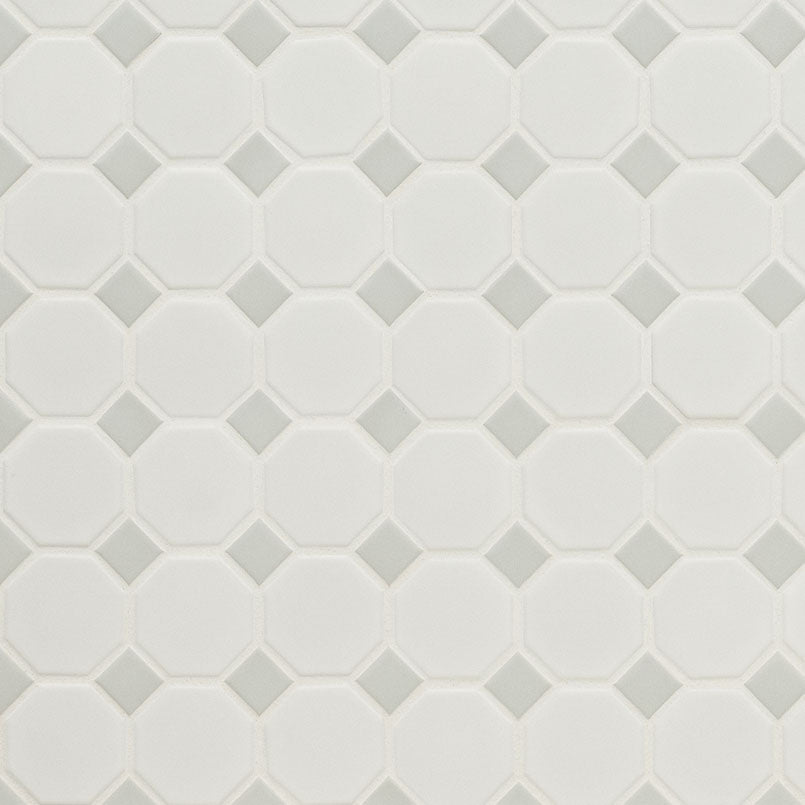 Domino 2" Octagon Porcelain Mosaic Pattern Gray & White Matte