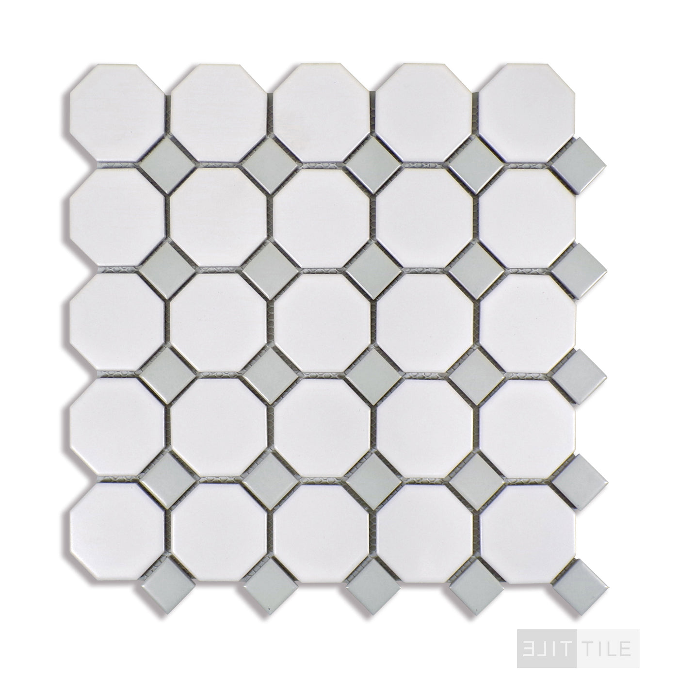 Domino 2" Octagon Porcelain Mosaic Pattern Gray & White Matte