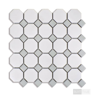 Domino 2" Octagon Porcelain Mosaic Pattern Gray & White Matte