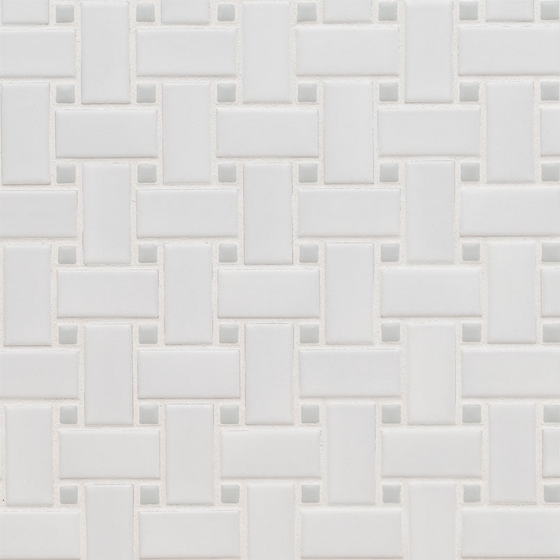 Domino Basketweave Porcelain Mosaic Pattern Gray & White Matte