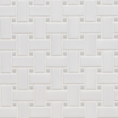 Domino Basketweave Porcelain Mosaic Pattern Gray & White Matte