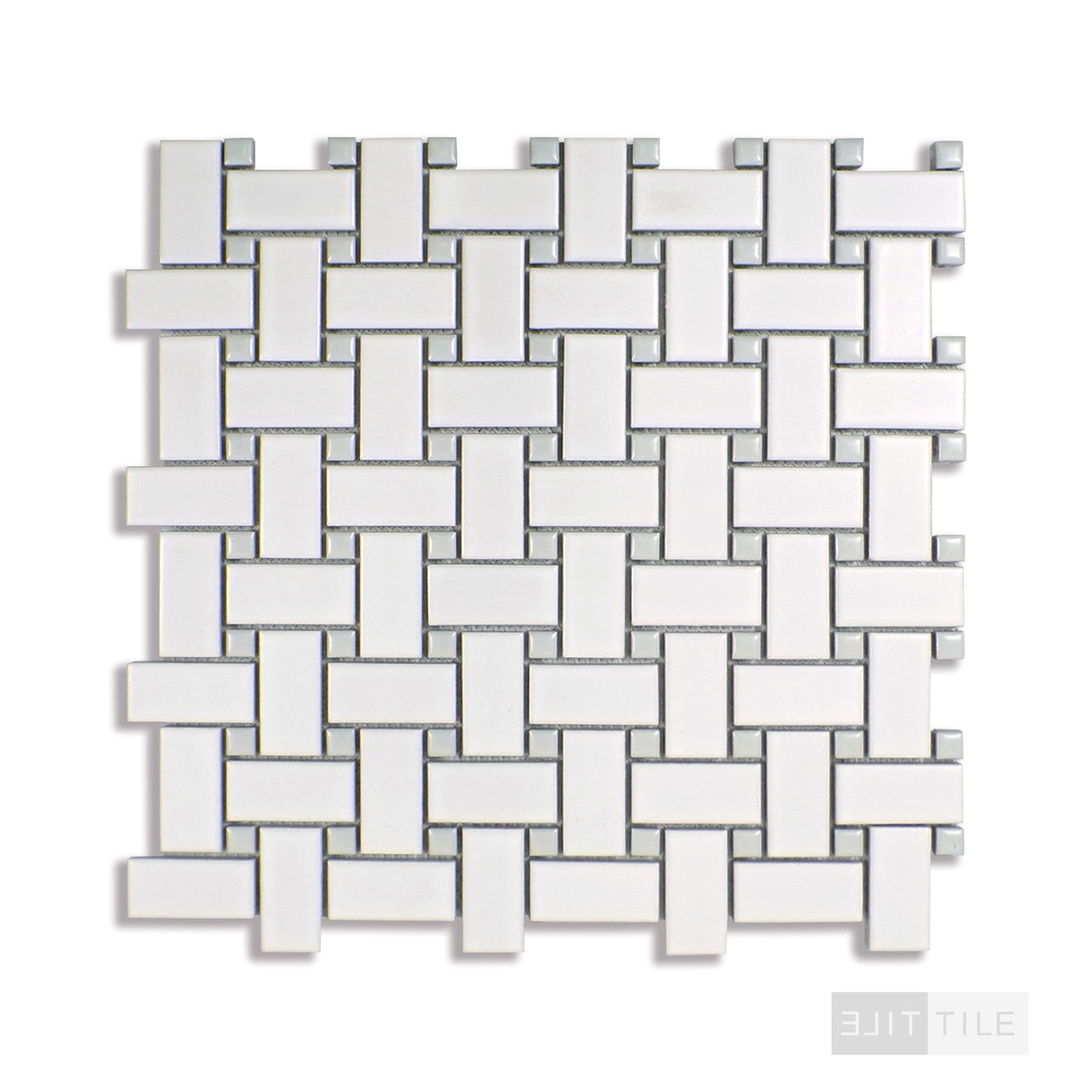 Domino Basketweave Porcelain Mosaic Pattern Gray & White Matte