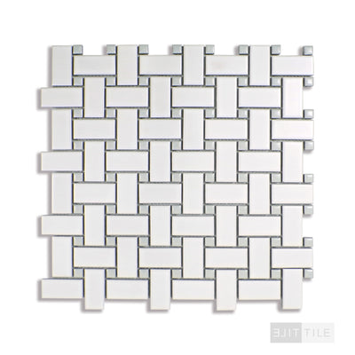 Domino Basketweave Porcelain Mosaic Pattern Gray & White Matte