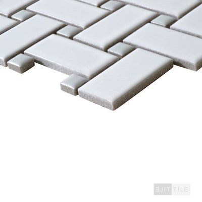 Domino Basketweave Porcelain Mosaic Pattern Gray & White Matte