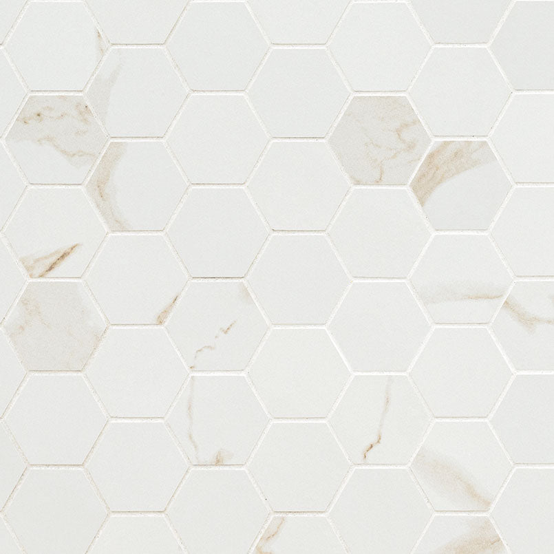 Eden 2X2 Hexagon Porcelain Mosaic 12X12 Calacatta Matte