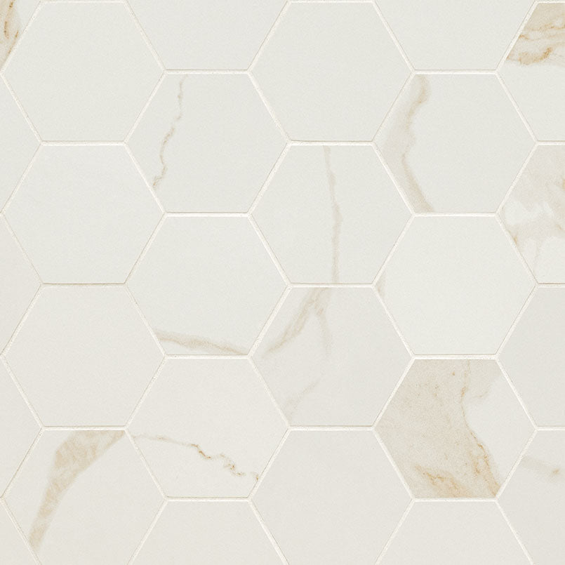 Eden 3X3 Hexagon Porcelain Mosaic 12X12 Calacatta Matte