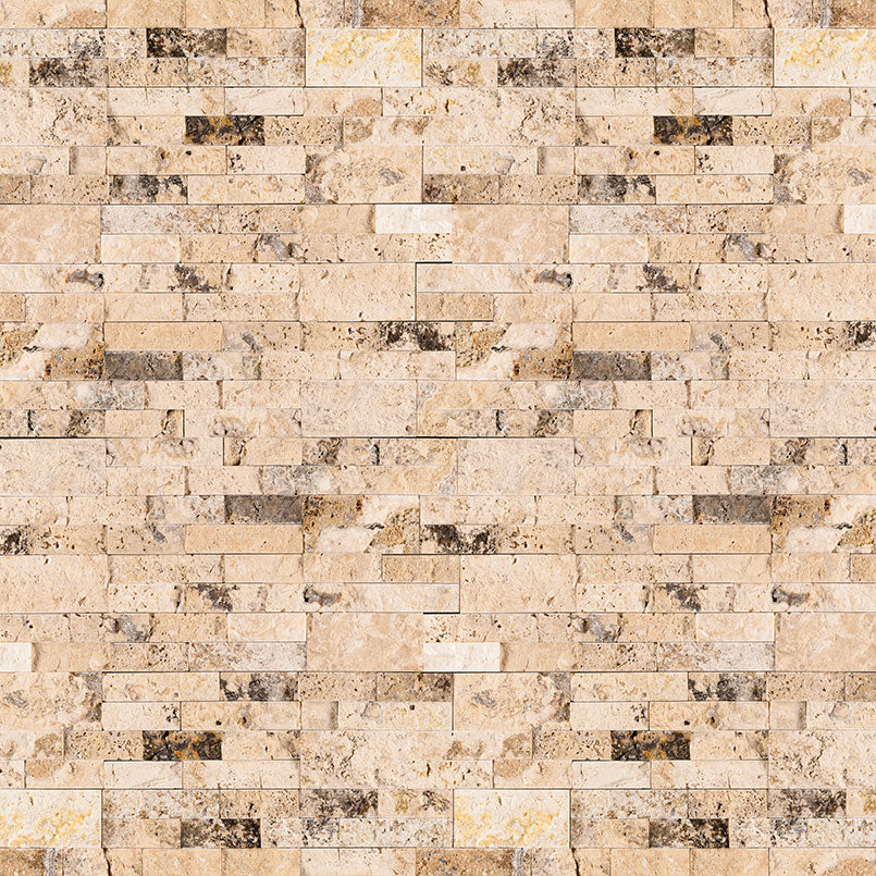 Rockmount Travertine Stacked Stone Panel 6X24 Philadelphia Splitface