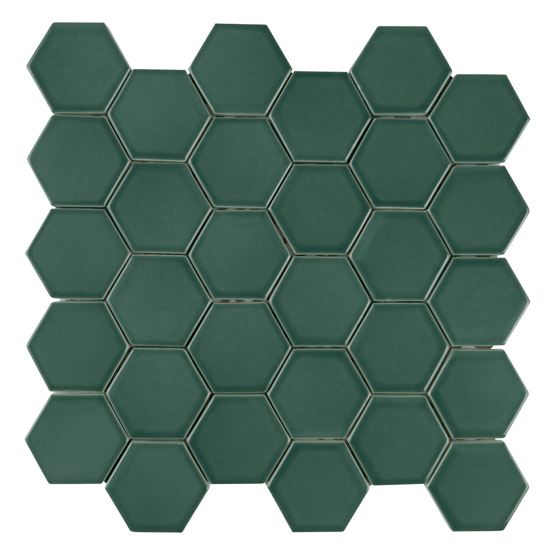 6th Avenue Hexagon Mosaic 10-1/2X11 Jade Green Gloss