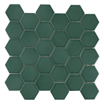 6th Avenue Hexagon Mosaic 10-1/2X11 Jade Green Gloss