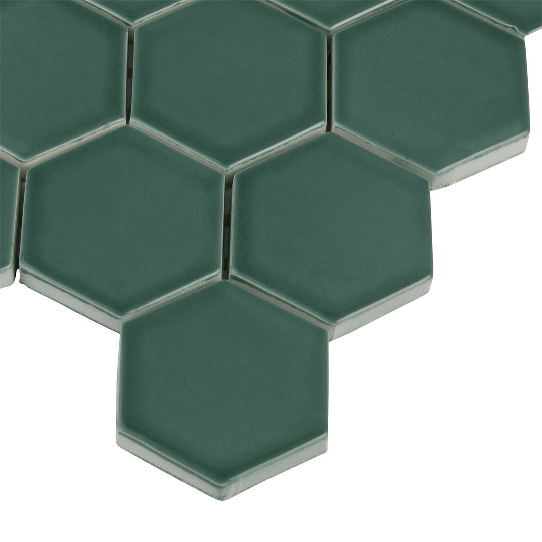 6th Avenue Hexagon Mosaic 10-1/2X11 Jade Green Gloss