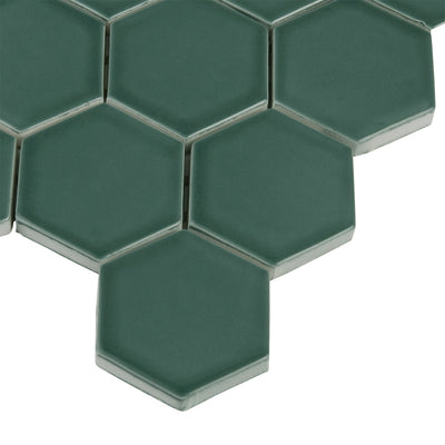 6th Avenue Hexagon Mosaic 10-1/2X11 Jade Green Gloss