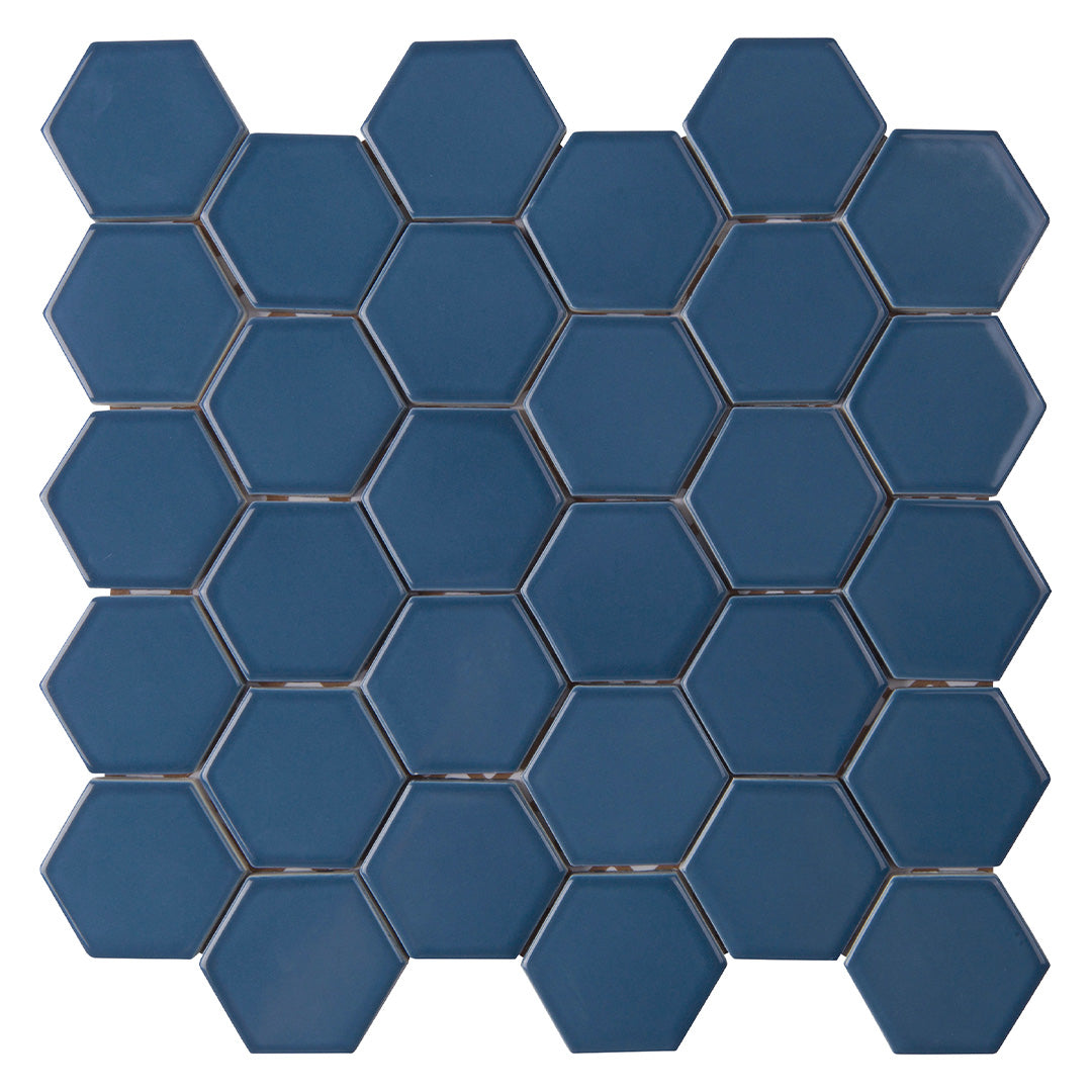 6th Avenue Hexagon Mosaic 10-1/2X11 Marlin Blue Gloss