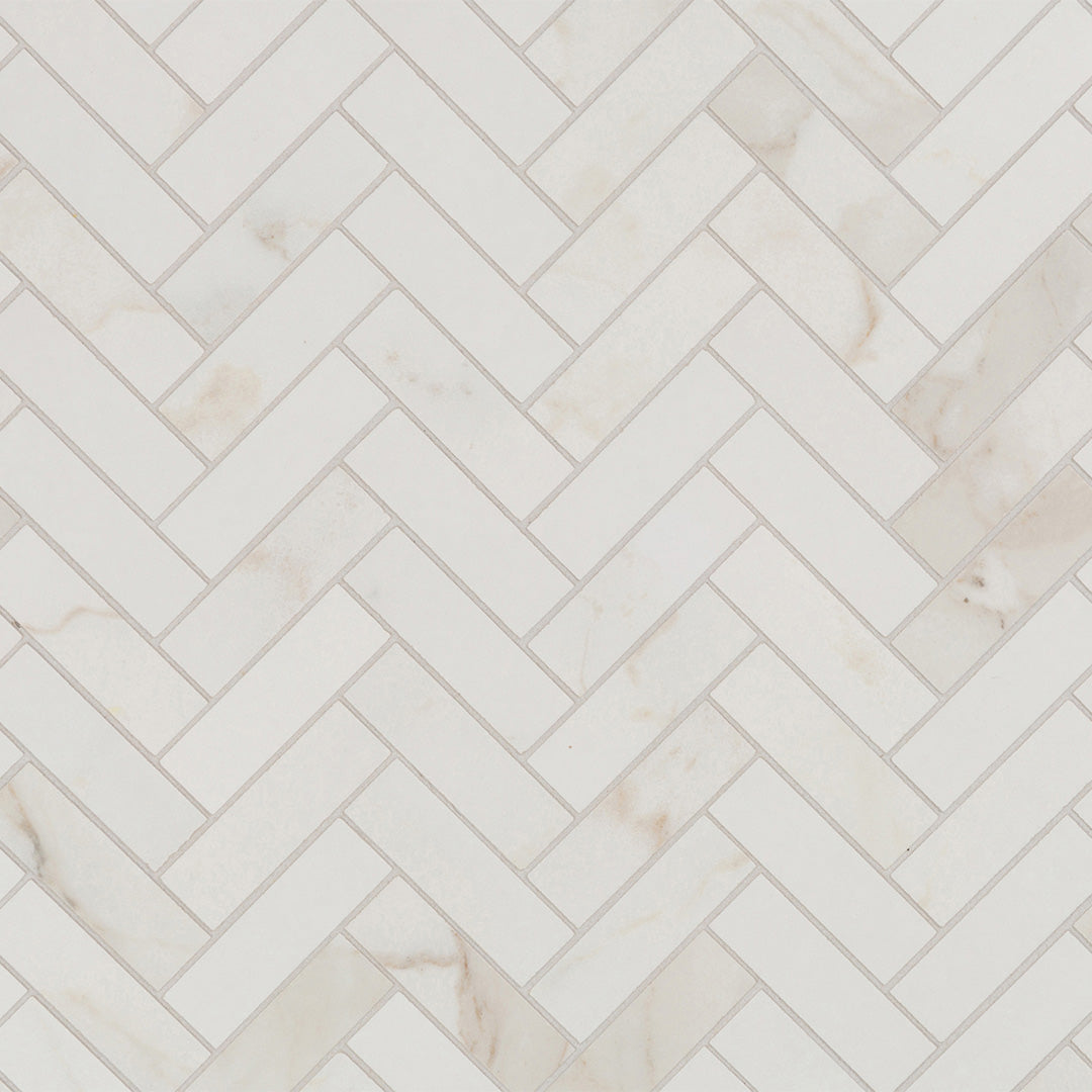 Calacata Porcelain Herringbone Mosaic 13.1063X13.55 White Matte