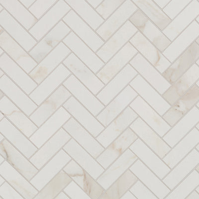 Calacata Porcelain Herringbone Mosaic 13.1063X13.55 White Matte