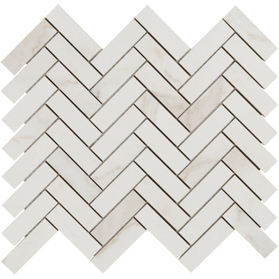 Calacata Porcelain Herringbone Mosaic 13.1063X13.55 White Matte