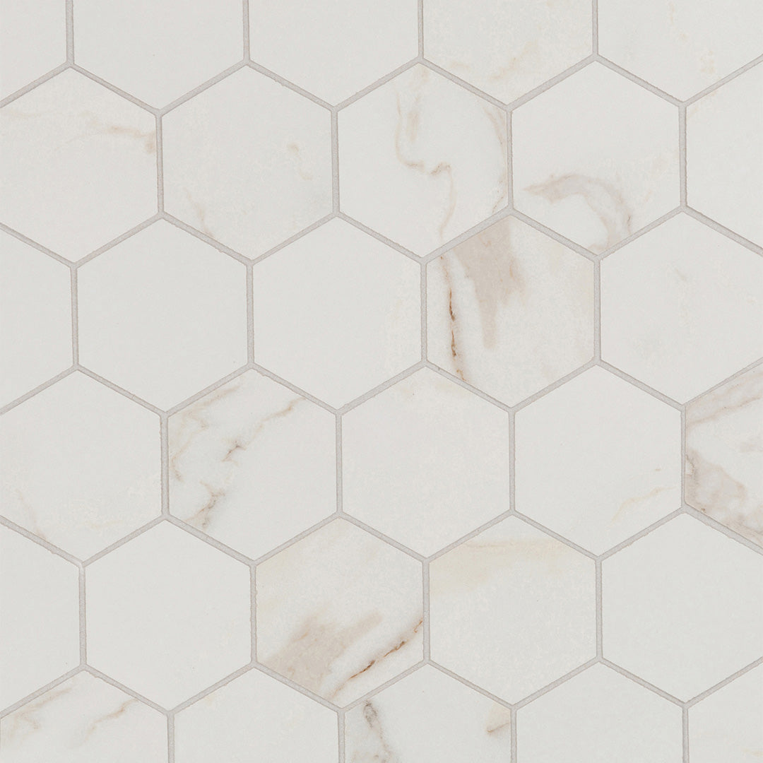 Calacata Porcelain Hexagon Mosaic 10.9449X13.1693 White Matte